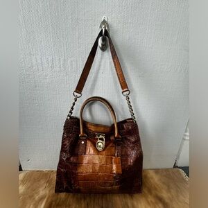 MICHAEL Michael Kors Brown Croc Embossed Leather Large Hamilton North South Tote